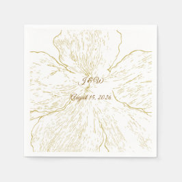 Guardanapo De Papel Casamento Botânico em Linha de Arte Floral Dourada