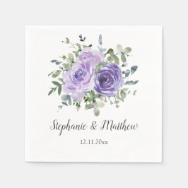 Guardanapo De Papel Casamento Botânico Eucalyptus Rosas Roxos