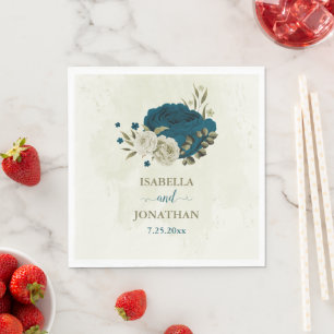 Guardanapo De Papel casamento botânico floral com bege azul lacrimogên