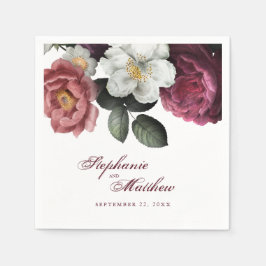 Guardanapo De Papel Casamento Botânico Floral de Blush Burgundy Elegan