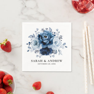 Guardanapo De Papel Casamento Botânico Floral de Marinho Azul Dusty