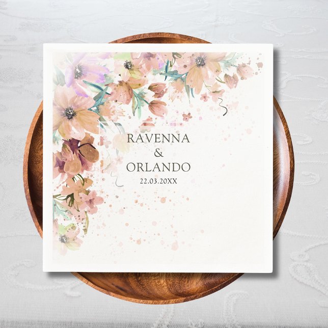 Guardanapo De Papel Casamento Botânico Floral de Romance em Tons Terro (Criador carregado)