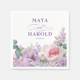 Guardanapo De Papel Casamento Botânico Floral Roxo e Rosa