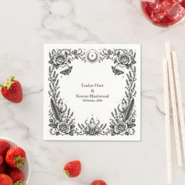 Guardanapo De Papel Casamento Botânico Gótico Preto e Branco