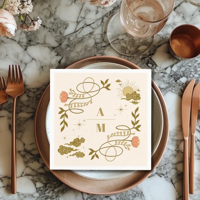 Guardanapo De Papel Casamento Botânico Místico em Ouro Vintage (Criador carregado)