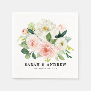 Guardanapo De Papel Casamento Botânico Moderno de Florais Cor-de-Rosa