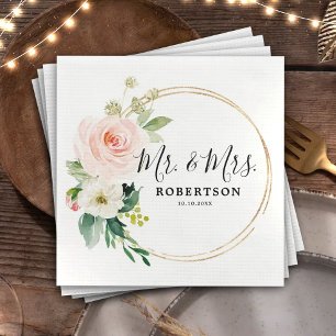 Guardanapo De Papel Casamento Botânico Moderno - Florais Rosa-Esbranq