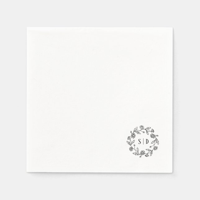 Guardanapo De Papel Casamento Botânico preto e branco (Frente)
