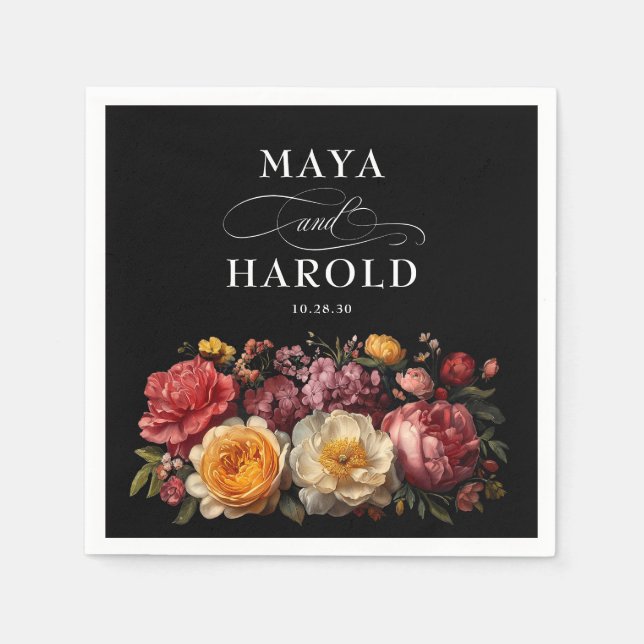 Guardanapo De Papel Casamento Botânico Preto-Moody (Frente)