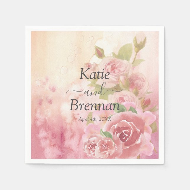 Guardanapo De Papel Casamento Botânico Rosa Blush (Frente)