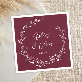 Guardanapo De Papel Casamento Botânico Rustic Boho Burgundy