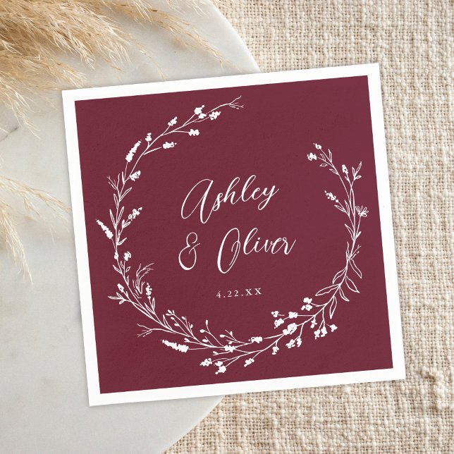 Guardanapo De Papel Casamento Botânico Rustic Boho Burgundy (Criador carregado)