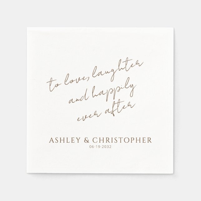 Guardanapo De Papel Casamento Branca e Bronze Moderno Elegante (Frente)