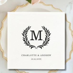 Guardanapo De Papel Casamento Branco do Monograma do Crest Elegante