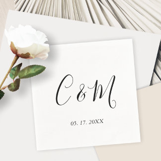 Guardanapo De Papel Casamento branco e preto do Monograma Elegante