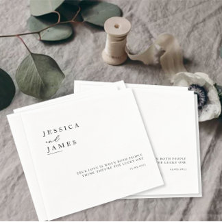 Guardanapo De Papel Casamento branco e preto elegante minimalista