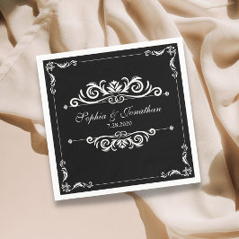 Guardanapo De Papel Casamento Branco e Preto-Vintage Vintage em SImple