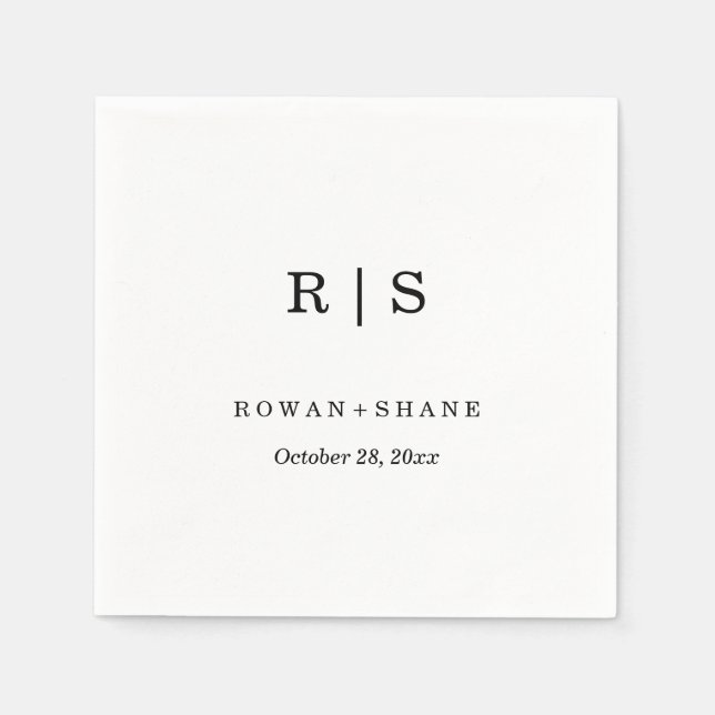 Guardanapo De Papel Casamento Branco Elegante Nápoles com Monograma Ne (Frente)