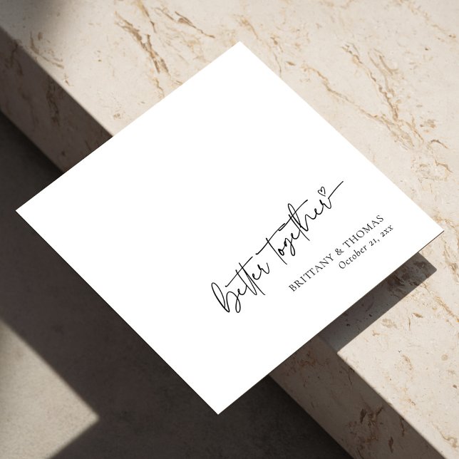 Guardanapo De Papel Casamento Branco "Melhor Juntos" Preto Personaliza (Personalized Black 'Better Together' White Wedding Napkins)