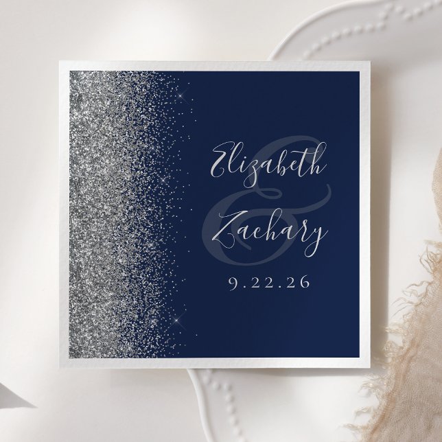 Guardanapo De Papel Casamento Brilho Azul Marinho Prata (Criador carregado)