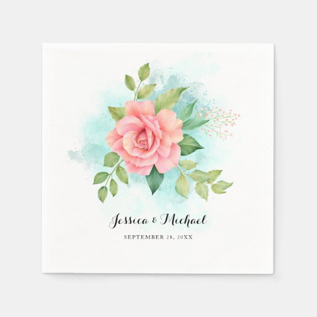 Guardanapo De Papel Casamento Buquê Floral de Ombre-Turquesa Rosa (Frente)