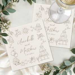 Guardanapo De Papel Casamento Caprichoso Desenhado à Mão