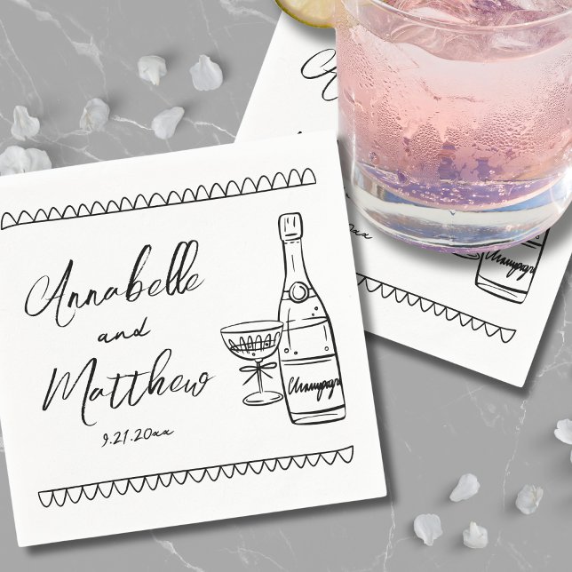 Guardanapo De Papel Casamento Caprichoso Desenhado à Mão (Hand Drawn Whimsical Wedding Napkins)