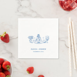 Guardanapo De Papel Casamento Caprichoso Desenhado à Mão Azul
