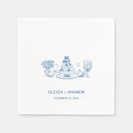 Guardanapo De Papel Casamento Caprichoso Desenhado à Mão Azul
