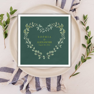 Guardanapo De Papel Casamento Cardíaco Elegante Greenery Personalizado