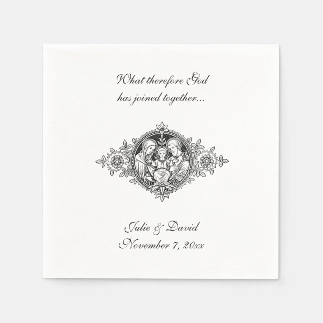 Guardanapo De Papel Casamento Católico Favor da Santa Família Preto e  (Frente)