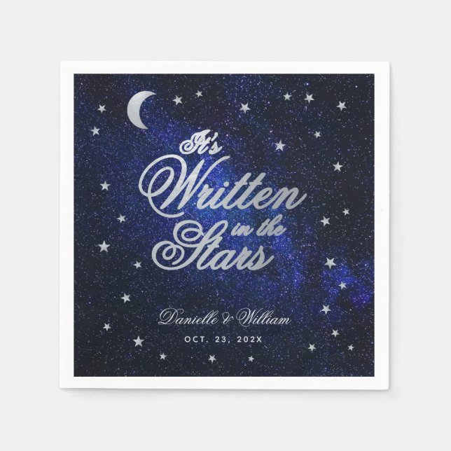 Guardanapo De Papel Casamento Celestial Escrito Nas Estrelas & Azul de (Frente)