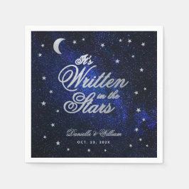 Guardanapo De Papel Casamento Celestial Escrito nas Estrelas e Lua Azu