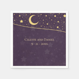 Guardanapo De Papel Casamento Celestial Estrelas e Lua Deep Purple