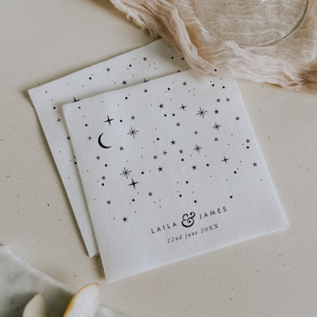 Guardanapo De Papel Casamento Celestial Negro e Branco (Zazzle Celestial Black and White Wedding Napkins)
