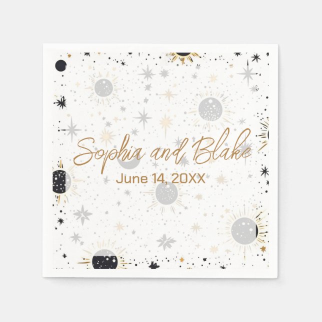 Guardanapo De Papel Casamento Celestial Preto e Dourado (Frente)