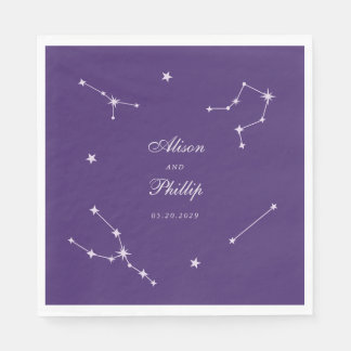 Guardanapo De Papel Casamento Celestial Roxo Constelação Elegante