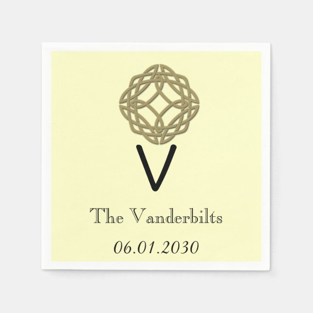 Guardanapo De Papel Casamento Celtic Eternity Knot Dourado do Monogram (Frente)