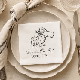 Guardanapo De Papel Casamento Champanhe Dachshund Desenho à Mão Clássi