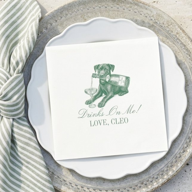 Guardanapo De Papel Casamento Champanhe Labrador Verde Sage Esnobe (Preppy Sage Green Labrador Champagne Wedding Napkins)