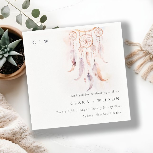 Guardanapo De Papel Casamento Chic Boho Feather Dreamcatcher Watercolo (Criador carregado)