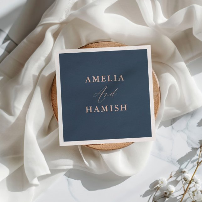 Guardanapo De Papel Casamento Chic com Folhagem Azul Escuro e Dourado  (Criador carregado)
