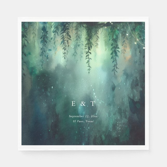Guardanapo De Papel Casamento Chic do Jardim das Luzes da Floresta Enc (Frente)