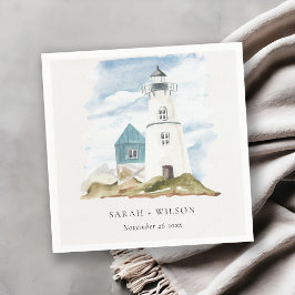 Guardanapo De Papel Casamento Chic Dusky Aqua Blue Lighthouse Mountain