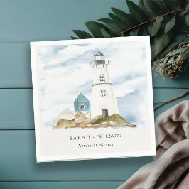 Guardanapo De Papel Casamento Chic Dusky Aqua Blue Lighthouse Mountain