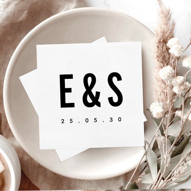 Guardanapo De Papel Casamento Chic Monograma de Grande Negrito Minimal (Modern Minimalist Big Bold Monogram Chic Classic Timeless Wedding Paper Napkins)