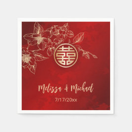 Guardanapo De Papel Casamento Chinês Dourado Vermelho Magnolia