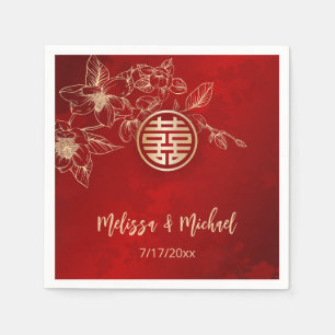 Guardanapo De Papel Casamento Chinês Dourado Vermelho Magnolia