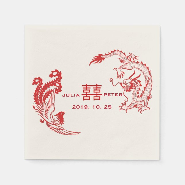 Guardanapo De Papel Casamento Chinês Personalizado Moderno Dragão-Phoe (Frente)