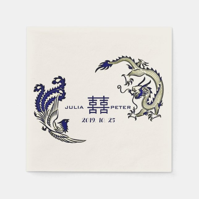 Guardanapo De Papel Casamento Chinês Personalizado Moderno Dragão-Phoe (Frente)